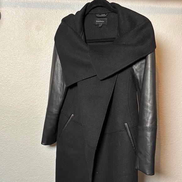 Mackage Black Wool Coat with Leather Sleeves - Picture 1 of 8